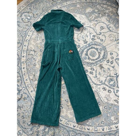 LAZY OAF Green Corduroy Wide Crop Leg Boilersuit Jumpsuit - Sz 6 - Picture 7 of 11